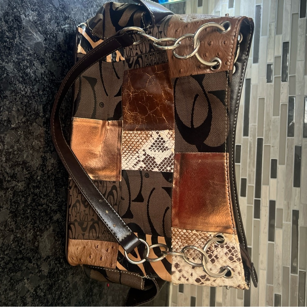 Patchwork Metallic Brown Shoulder Bag